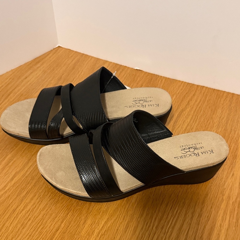 Kim Rogers Black Slip-On Wedge Mules - 9 wide